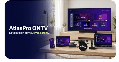 AtlasPro ONTV sur télévision, ordinateur, tablette et smartphone dans un salon lumineux